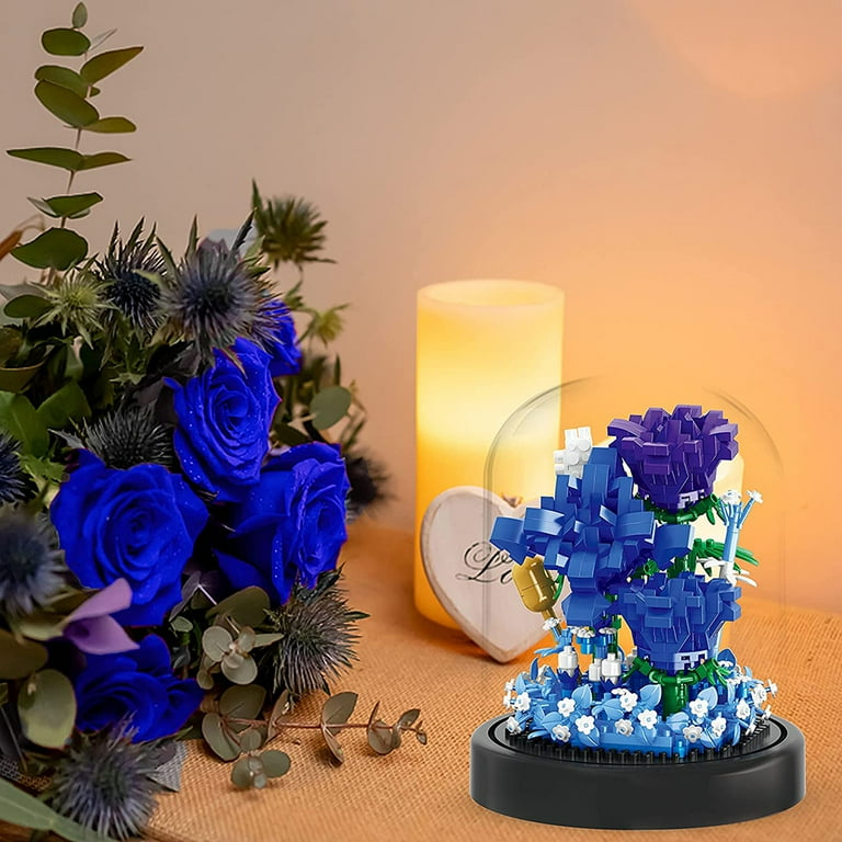 Flower Bouquet Building Blocks Set, Blue Enchantress Blocks with