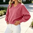 thumbnail image 3 of Vixolx Cropped Sweatshirt for Women Trendy V Neck Pullover Tops with Pocket Fall Casual Long Sleeve Shirts Workout Outfts, 3 of 6