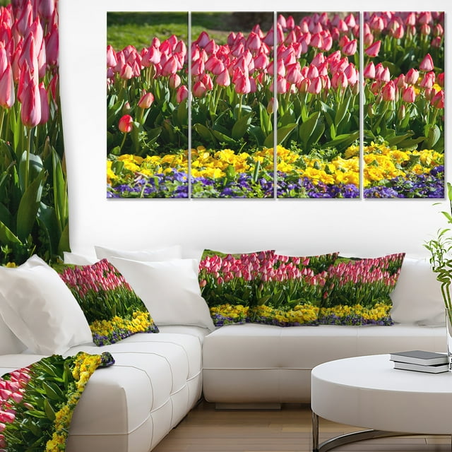 Tulip Garden with Yellow Flowers - Floral Canvas Art Print