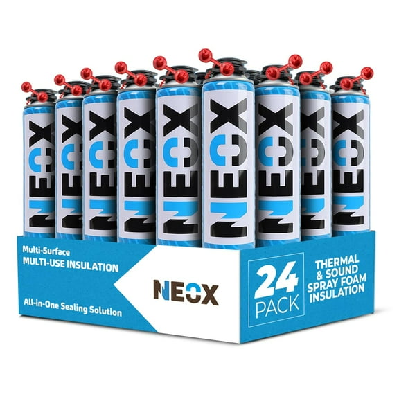 Neox Closed Cell Spray Foam for Insulation - 24 x 29.6 Oz High-Density Polyurethane Cans, Covers 480 Sq.Ft., Includes Nozzle, (No Spray Gun)