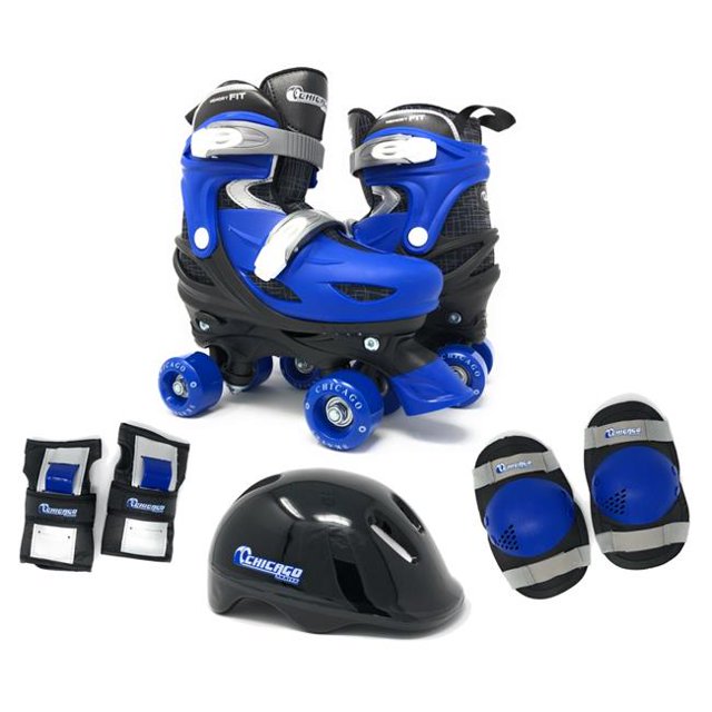 Adjustable Quad Roller Small Junior Skate Combo Set, Black & Blue - Size 10-13