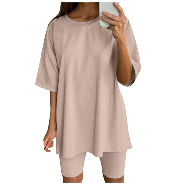 Conjunto deportivo de manga corta y pantalones cortos para mujer, para yoga y running - S-XXXL