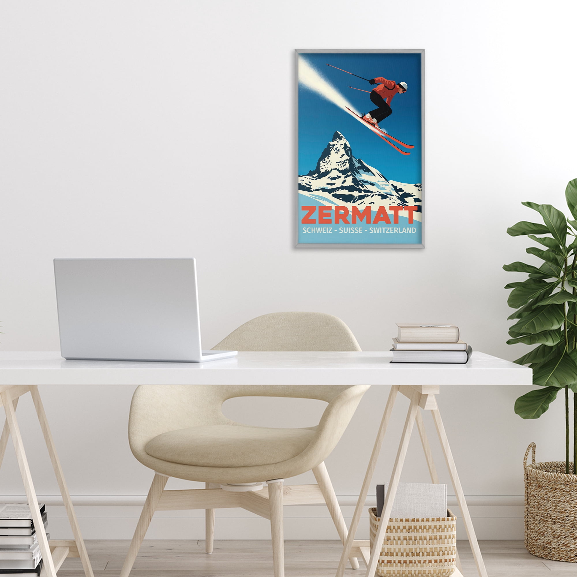Stupell Industries Zermatt Ski Poster Gray Framed Giclee Art, design by Andreas Magnusson