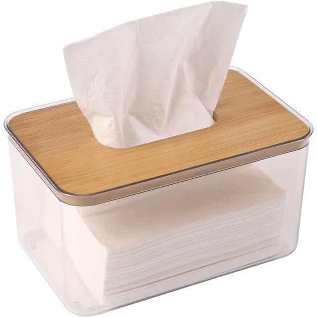 Kunmingshisd Caja de pañuelos acrílica, Soporte de láminas para secadora de acrílico para lavadero, Dispensador de láminas para secadora Transparente de Mesa Rectangular