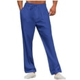 thumbnail image 2 of Hinvhai Men's Linen Pants Casual Beach Summer Pant Elastic Waist Drawstring Lightweight Trousers Blue M(M), 2 of 8