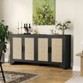 thumbnail image 2 of Studyset 62 Inch Rattan Sideboard Buffet Cabinet, 4-Door Kitchen Storage Cabinet with Shelves, Farmhouse Accent Buffet Sideboard, Console Table for Living Room, Entryway, 2 of 7