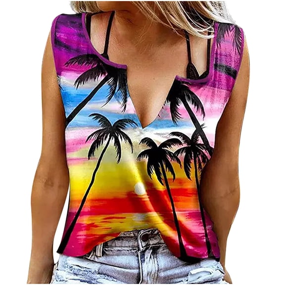 USSUMA Plus Womens Tops Dressy Casual Tie-Dyed Button Up Tank V Neck Women's Tunics Leopard Print Basic Tee T Shirts for Women Sleeveless Summer Blouses Trendy