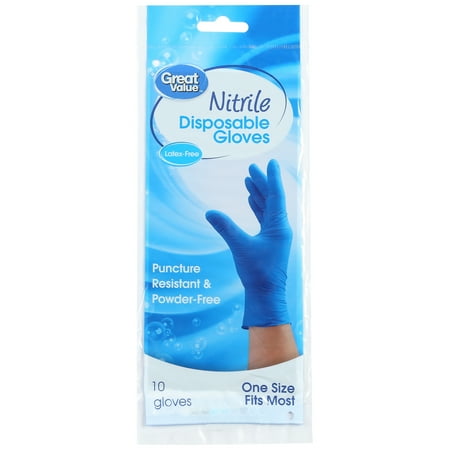Great Value Puncture Resistant Nitrile Disposable Multipurpose Cleaning Gloves, Blue, 10 Count