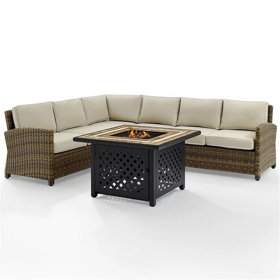 Afuera Living 5-Piece Wicker / Rattan Fire Pit Sectional Set in Sand/Brown