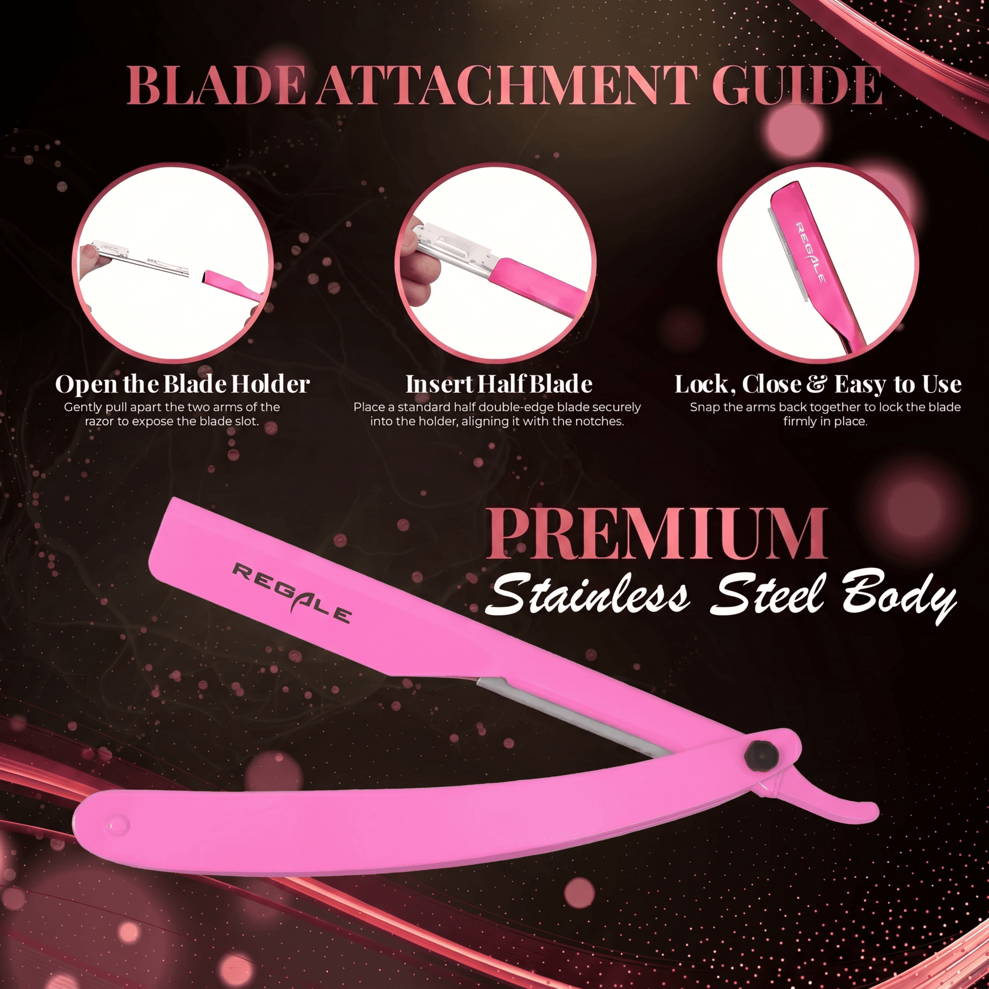 REGALE Professional Straight Razor Pink - Barber Shavette with Replaceable Blades, Classic Stainless Steel Barbero Shaver for a Smooth & Precise Shave, Premium Barber Razor for Men's Shaving