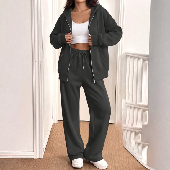 Women Zip Up Hoodie Jogger Pants Casual Tracksuit Outfit Set XL