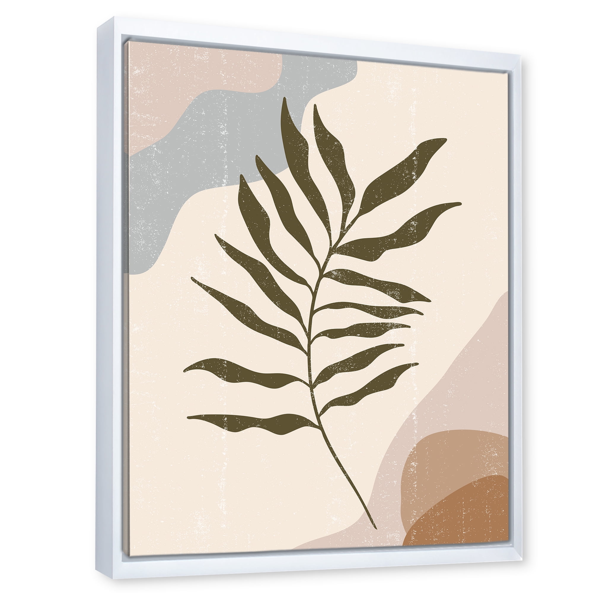 Designart 'Abstract Botanical Minimalist Leaf In Earth Tones I' Modern Framed Canvas Wall Art Print