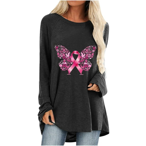 ICHUANYI Womens Fashion Butterfly Print Crew Neck Tunic Tops Casual Long Sleeve Shirt Blouse Fall Winter Clothing 2023