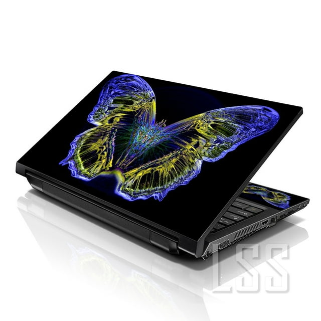 LSS 15 15,6 Pouces Autocollant pour Ordinateur Portable Notebook pour Dell Lenovo Apple Acer Convient de 13 Pouces à 16 Pouces avec 2 Protège-Poignets - Papillon Floral