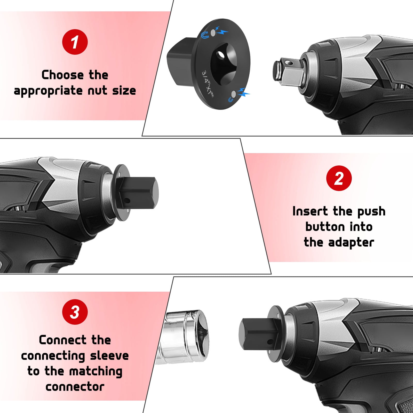 Tmwefusc Low Profile Impact Socket Adapter Set Drive Ratchet Adapter Set 1/4" to 3/8", 3/8" to 1/2", 1/2" to 3/4", 3/4" to 1" Magnetic Design Works with Socket/Wrench/Cordless Drill