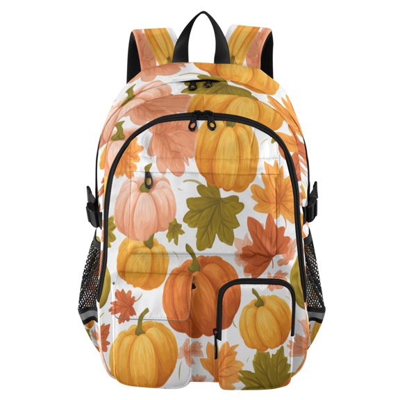 Large Capacity Student Backpack, 14 Inch Laptop Backpack, Wear-Resistant Polyester Travel Backpack with Reflective Strips for Commuting Outdoor Cute Pumpkin