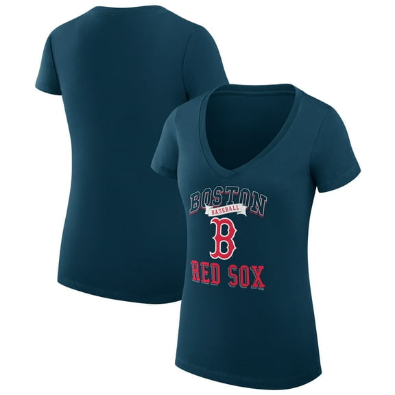 Women's G-III 4Her by Carl Banks Navy Boston Red Sox Super-Slim Fit Lightweight Team Logo Graphic V-Neck T-Shirt