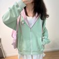thumbnail image 7 of Tiweut Women's Y2K Cute Floral Hoodies Kawaii Zip Up Hoodies Cartoon Cat Embroidery Oversized Pullover Sweatshirt,A-Green,Green, 7 of 7