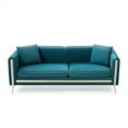 thumbnail image 2 of 77.2'' Living Room Sofa, Upholstered Accent Sofa with 2 Pillows and Side Pocket, 3 Seater Couch with Removable Cushions and Gold Metal Legs, Velvet Arm Sofa for Bedroom Office Apartment, Teal, 2 of 6