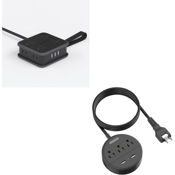 Power Strip with 8 Widely Outlets and 3 USB Ports, 5 ft Wrapped Around Extension Cord, 3 Side Outlet Extender & 2 Prong Power Strip, 2 Prong to 3 Prong Outlet Adapter, 2 Prong Extension Cord 5 ft