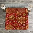 thumbnail image 3 of Ambesonne Mandala Quilted Bedspread Set 3 Pcs, Xmas Flora Ornament Design, Queen Size, Earth Yellow Vermilion, 3 of 3