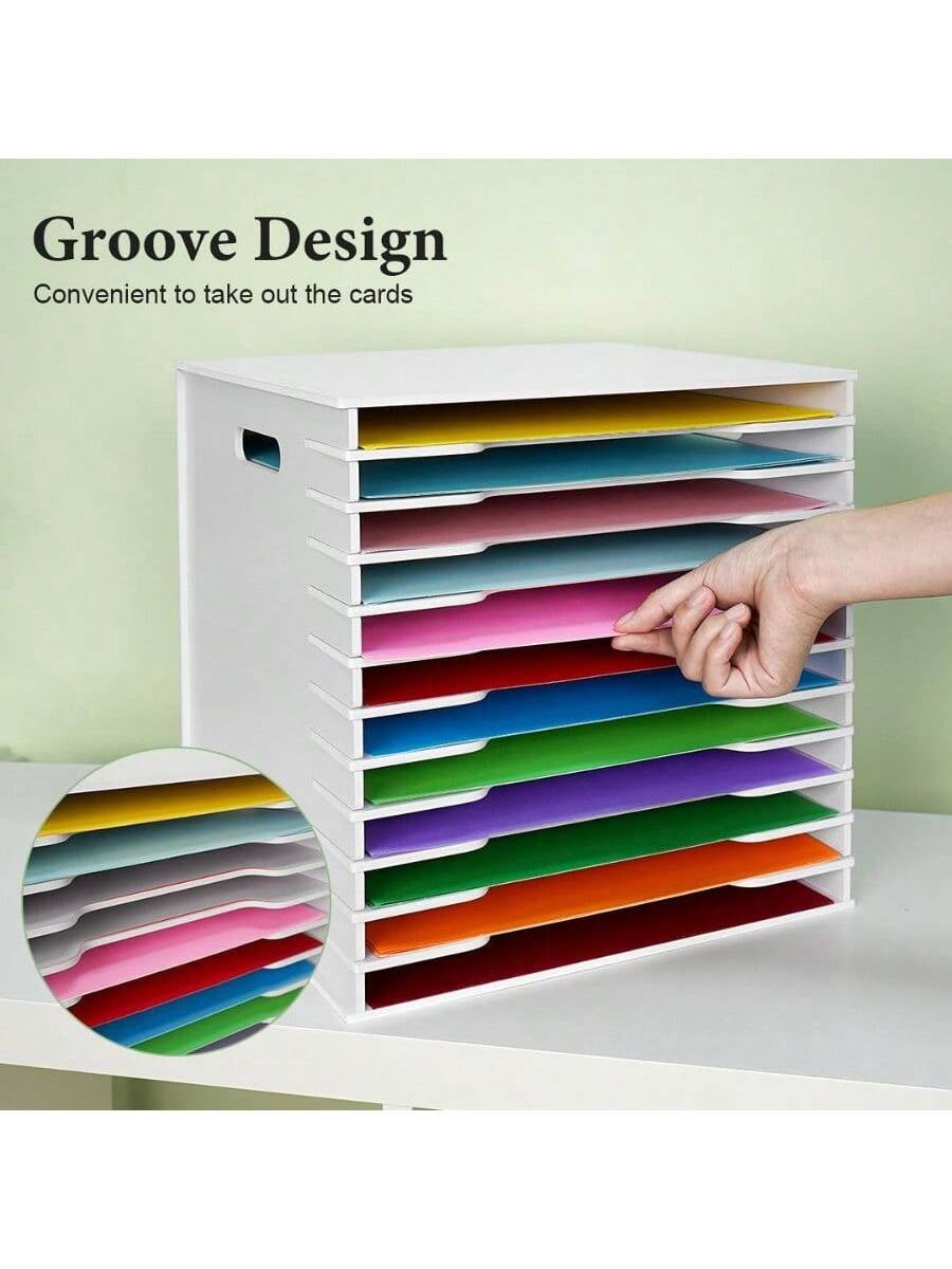SANFURNEY Scrapbook Paper Organizer For Sizes 12 X 12 12 Slots File Sorter Storage Document Holder Desktop Scrapbook Paper Organizer Rack For Home Office School White 12 Slots - Standard Size