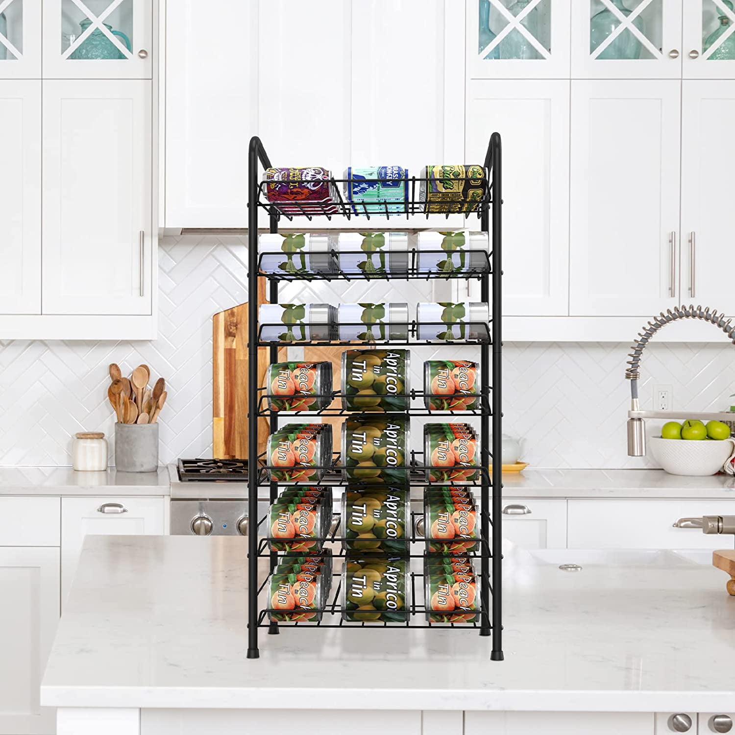 Oumilen Adult 7-Tier Can Organizer Rack Dispenser for Pantry, Black