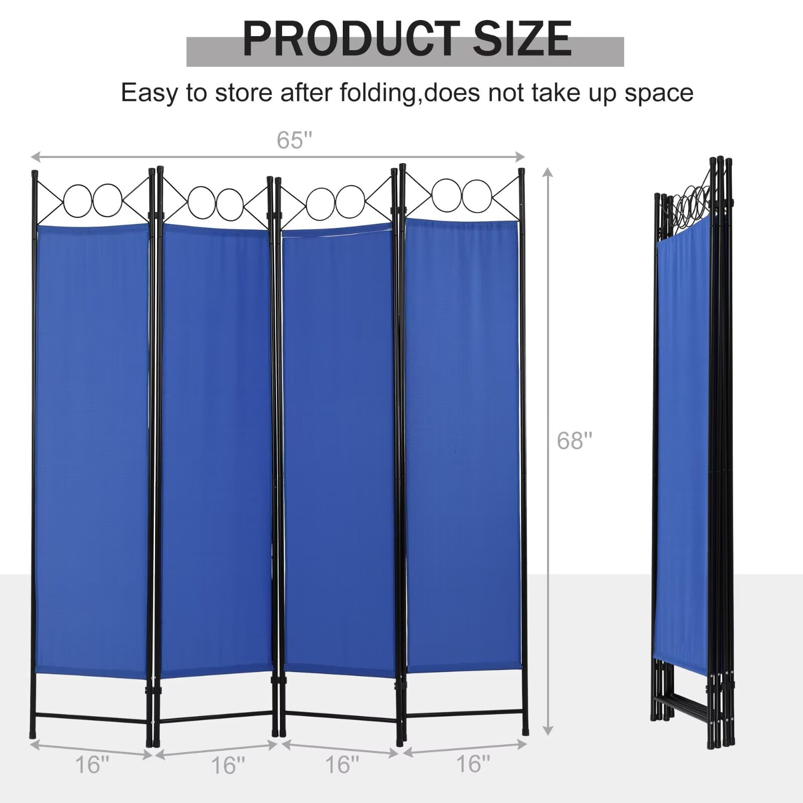 YRLLENSDAN,4 Panel,Room Dividers Panel,Folding Screen Room Divider,Office Partition Walls,Independent Type,Portable,Steel Frame,Blue