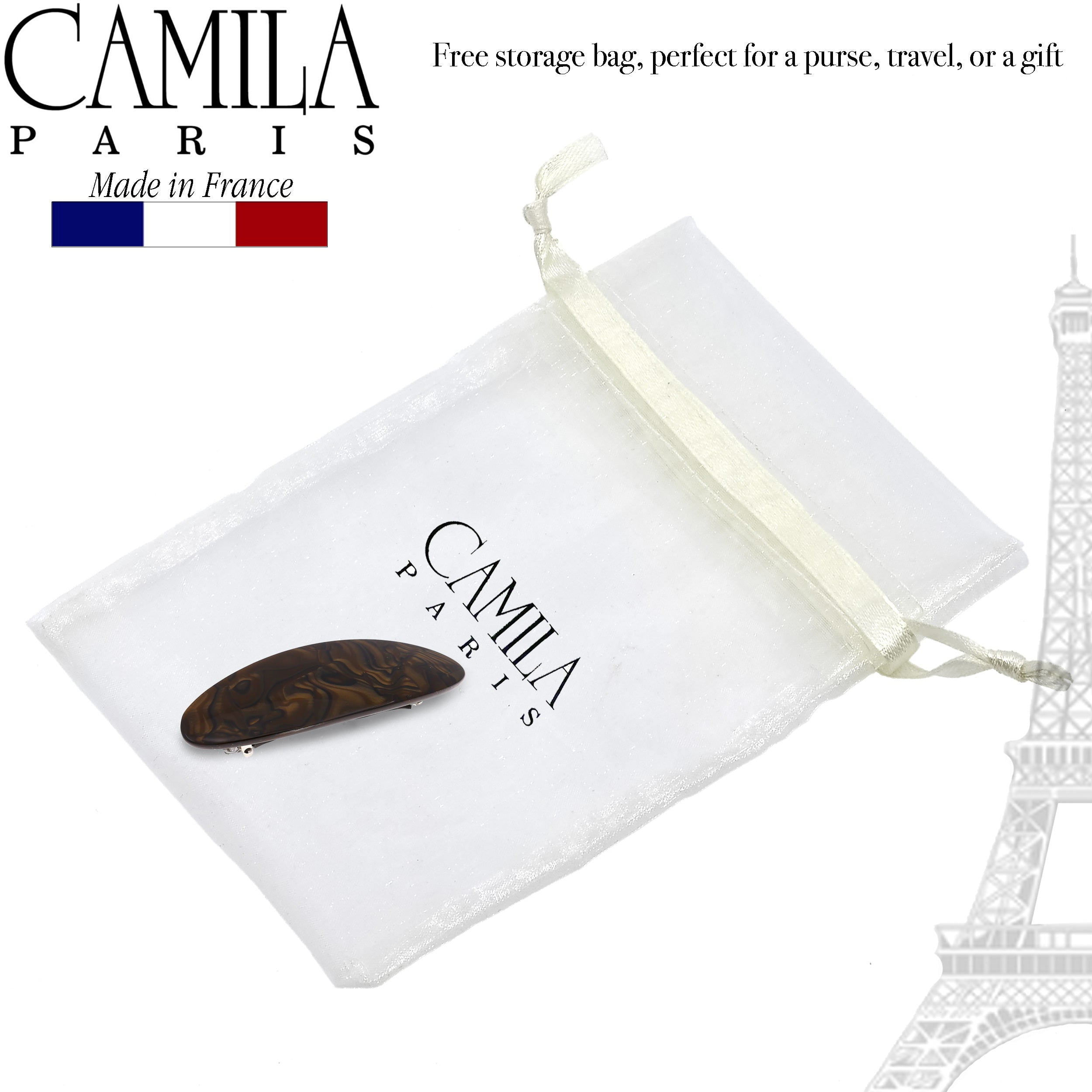 Camila Paris CP2983 French Hair Barrette Clip Handmade Oval Brown, Strong Hold Grip Hair Clips for Women, No Slip Rubberized Metal Closure, Durable Styling Girls Hair Accessories, Made in France