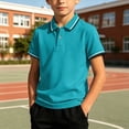 thumbnail image 2 of QIUOMBBP Stripped Tops Cotton for Boys Summer Collar Short Sleeve Shirts Basic Back to School Outfits Blue L, 2 of 7