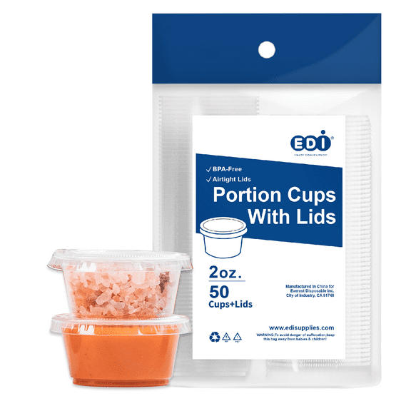 EDI Clear Plastic Disposable Portion Cups/Souffle Cup with Lids (2 oz, 50)