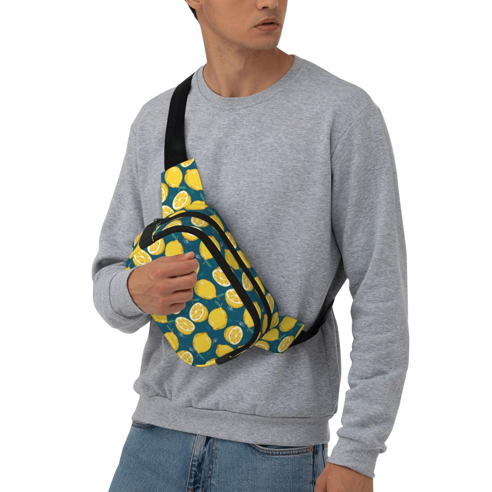 Fuzoiu Lemon Print Unisex Square Double Layer Waist Bag,Crossbody Fanny Pack Travel Workout Accessory