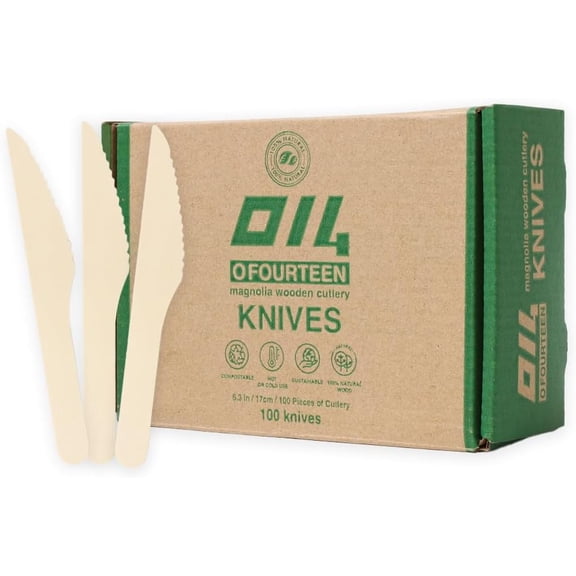 Ofourteen Disposable 6.25-Inch Wooden Knife, 100-Count, Made of Magnolia Wood