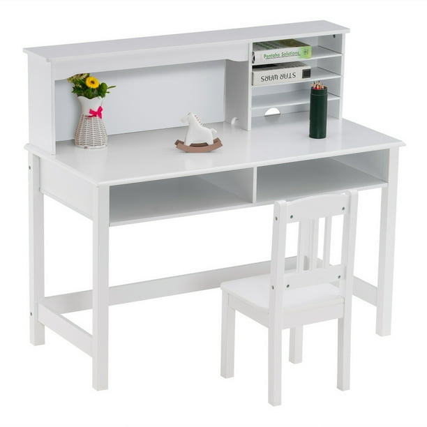 Living And Learning Kids Desk With Hutch And Chair Set Gray Children S Wooden Study Table With Storage Spray Paint Student Table And Chair Set Walmart Com Walmart Com