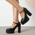 thumbnail image 5 of Women's Platform Chunky High Heels Closed Toe Block Ankle Strap Dress Bridal Party Wedding Shoes Black 7.5, 5 of 6