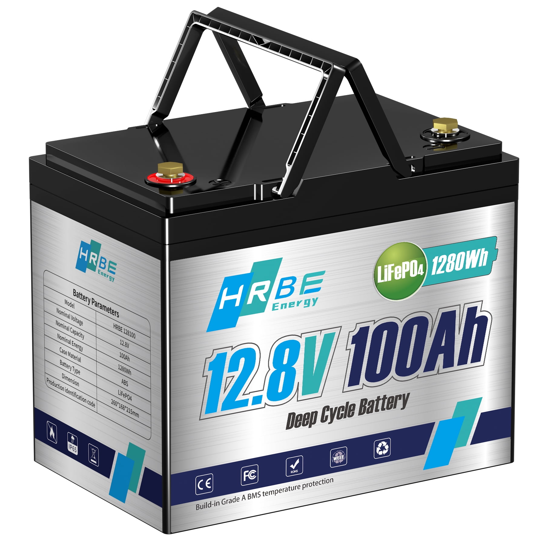 Mini LiFePO4 Battery 12V 100Ah, 15000+ Deep Cycle Lithium RV Batteries for Marine Camper RV Golf Cart,Boat