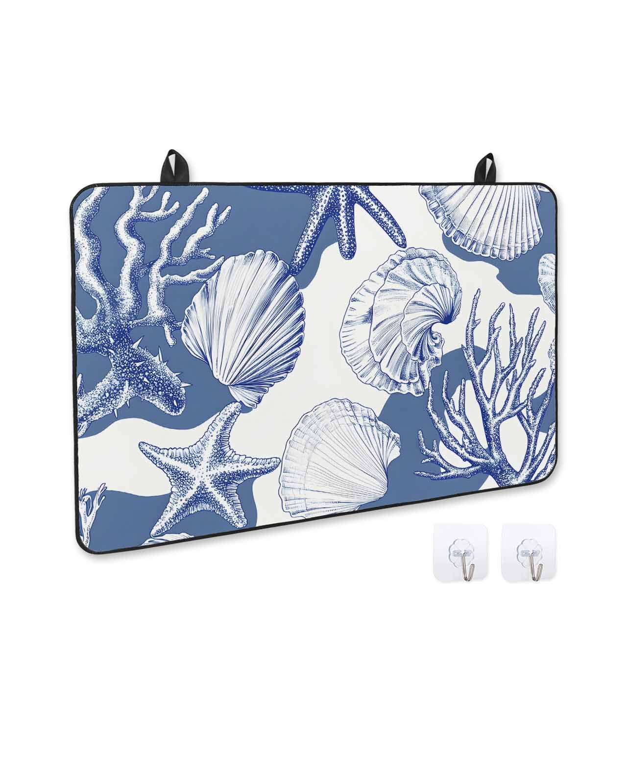 nqOlkjepod Large Induction Cooktop Protector Mat 36"x21", Coastal Blue Coral Stove Top Covers for Electric Stove, Summer Ocean Watercolor Shell Stove Burner Cover Mats, Glass Top Stove Cover