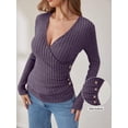 thumbnail image 3 of ANRABESS Long Sleeve V Neck Shirts for Women Ribbed Knit Slim Fit Wrap Top Comfy Soft Sexy Sweater Spring Fall Winter Dressy Casual Clothes Purple Medium, 3 of 9