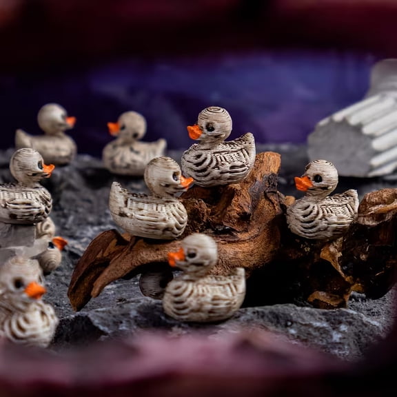 SolTerra 60-Piece 3D Printed Skull Duck Figurines, Spooky Skeleton Duck Tabletop Ornaments for Halloween and Holiday Indoor/Outdoor Decor