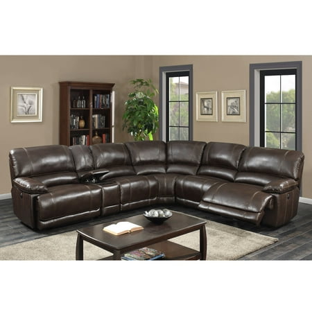 - Olivia Transitional 6-Piece Sectional with 2 Power Recliners, 1 Armless recliner and Charging Storage Console with 2 Cup Holders, Dark Brown