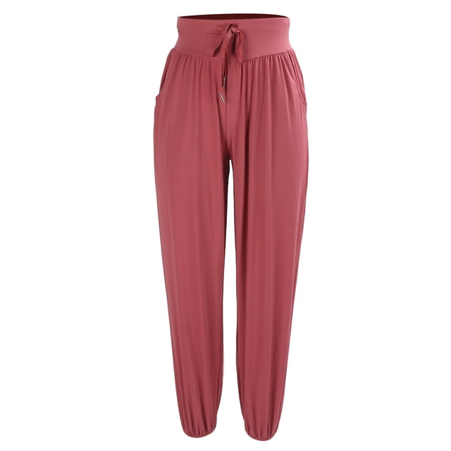 Pantalones deportivos de yoga con bolsillo de talle alto, pantalones deportivos para correr de secado rápido para mujer, rojo sandía M