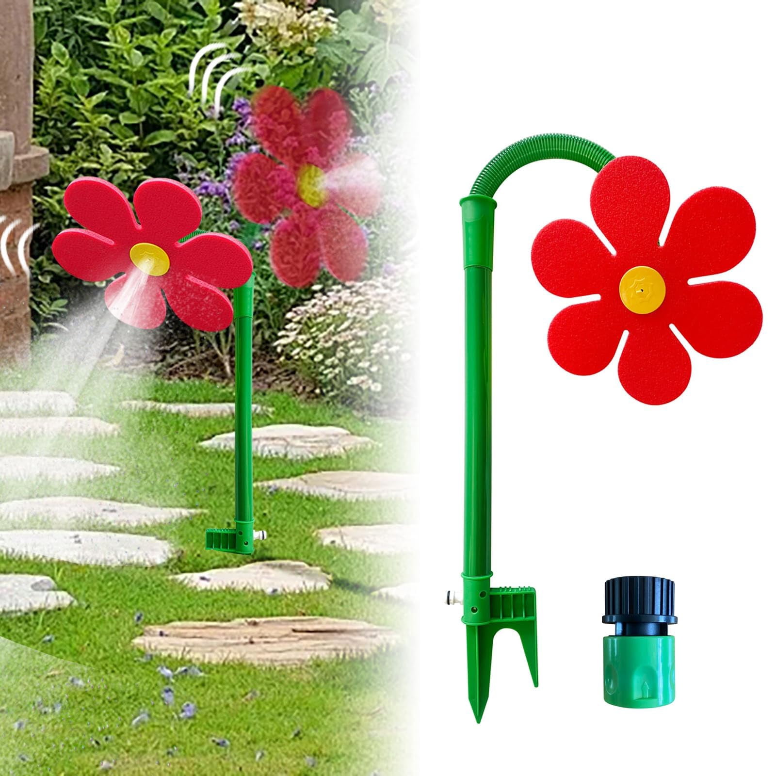 Flower Sprinkler for Lawn & Garden – Rotating Sprinkler for Yard Watering(Red)