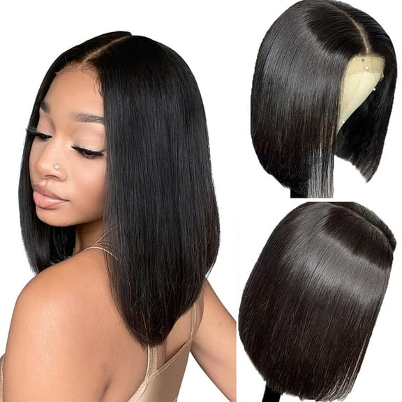 Transparent Lace Front Wigs Human Hair Middle Part Bob Wigs Human Hair 13x6 Lace Front Wigs Straight Human Hair Wigs Short Bob Wigs For Black Women Pre Plucked 150% Density 10Inch