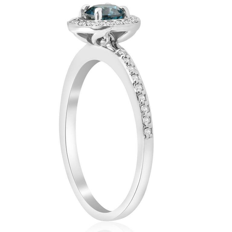 Pompeii3 3/4Ct Blue Diamond Halo Ring 14K White Gold (G/H,I1