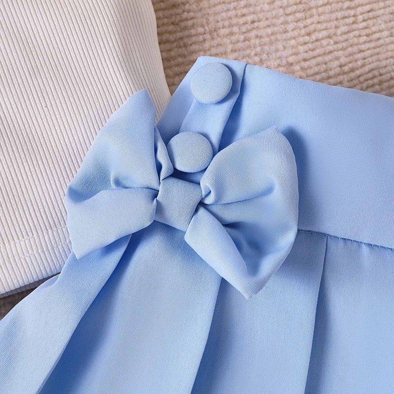 Zwiiyzr 2025 1-5y Toddler Baby Girl Summer Clothes Sleeveless Ribbed Cami Vest Top Bow Pleated Skirt Set Summer 2Pcs Outfits Blue, Infant Girl's, Size