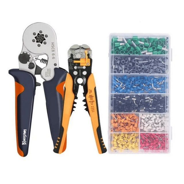 Set Pinza Ponchadora Bloosom De Terminales Pinzas Pelacables +1200 Pcs Multicolor