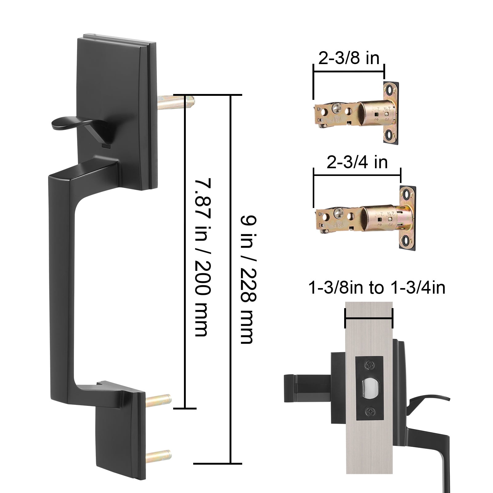 BENTISM Double Front Door Handle Set, Black Double Front Door Handle Set, Heavy Duty Double Door Handle with Dummy, Double Front Door Hardware Set with Reversible Handle Lever