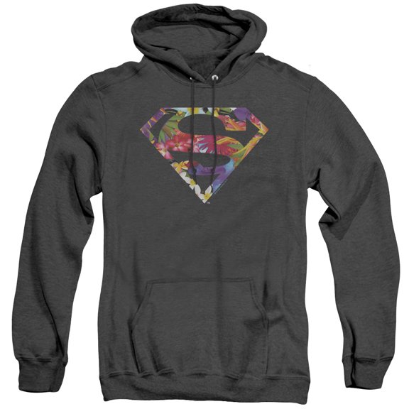 Superman Hawaiian Shield Adult Heather Hoodie Sweatshirt Black