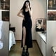 thumbnail image 4 of Vestido negro sin mangas con tirantes para mujer, vestido largo irregular con abertura lateral, ajustado y sexy, vestido coreano sencillo de verano de una pieza para mujer, 4 of 4