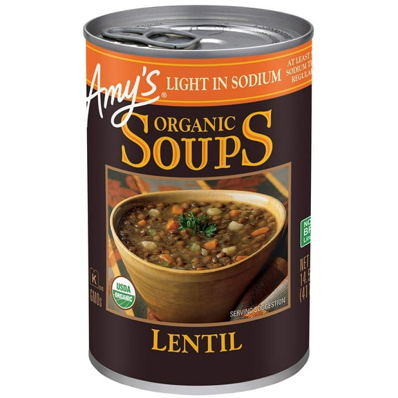 2X - Amy’S Soup, Vegan Lentil Soup, Light In Sodium, Gluten Free, Made With Organic Green Lentils And Vegetables, Canned Soup, 14.5 Oz